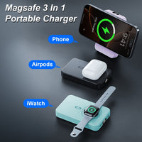1Pc 3 In 1 10000mAh MagSafe Fast Charging Power Bank PD20W Portable Charger With 2 Built In Cables Stand Fit For IOS Phone 16 15 13 Series And More - ElectronicEssence