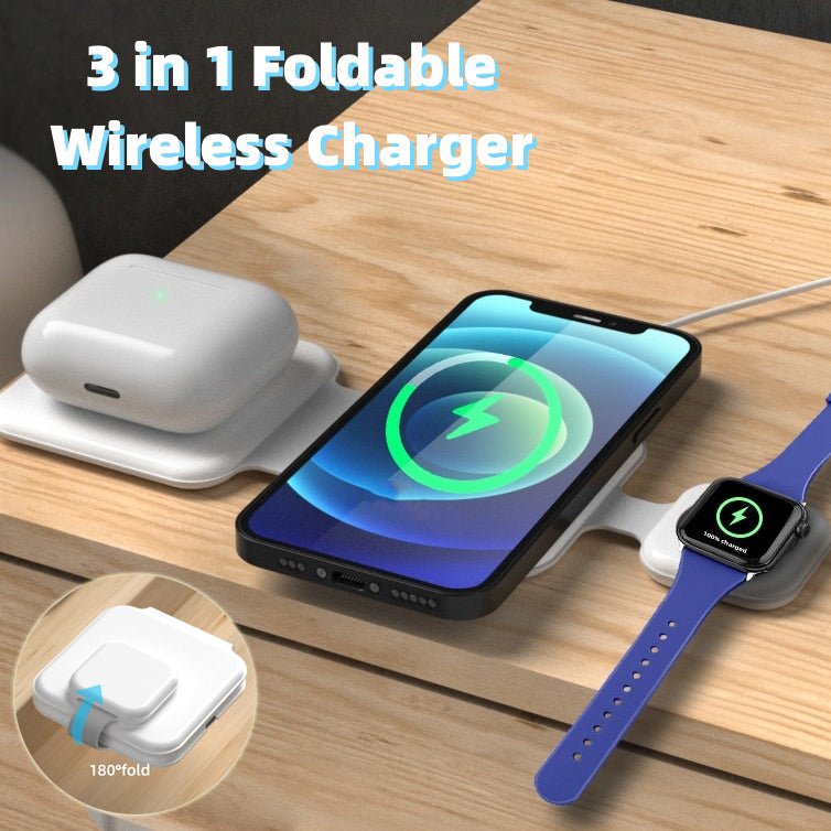3 In 1 Magnetic Wireless Multi-device Folding Cell Phone Wireless Charger Gadgets - ElectronicEssence