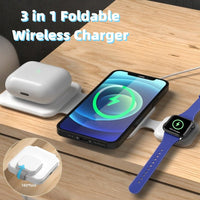 3 In 1 Magnetic Wireless Multi-device Folding Cell Phone Wireless Charger Gadgets - ElectronicEssence